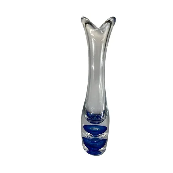 Vintage Vas Vitreum Sweden Cobalt Bubble Art Glass Bud Vase 10" Signed With Gift - Picture 2 of 11